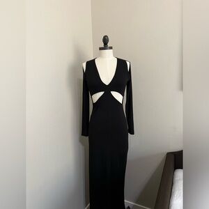 Black long sleeve body con maxi dress